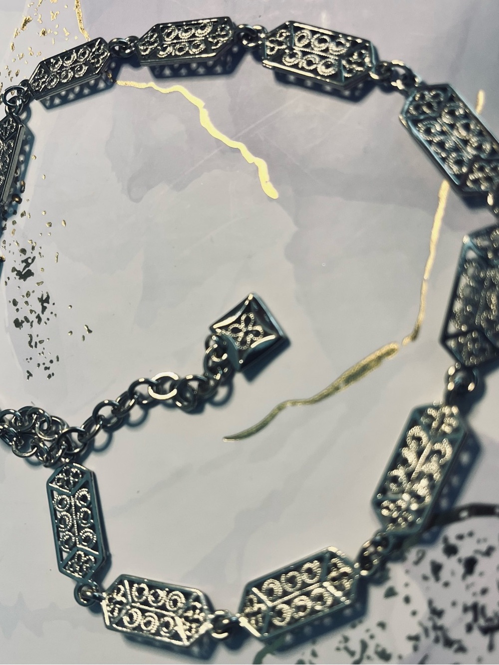 Silver Filigree Link necklace- Small like a choker